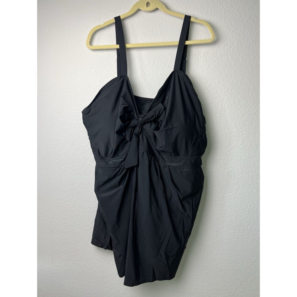 Bloomchic Plus One Piece Swimsuit Romper Black Sz 30 Bowknot Pocket Gathered